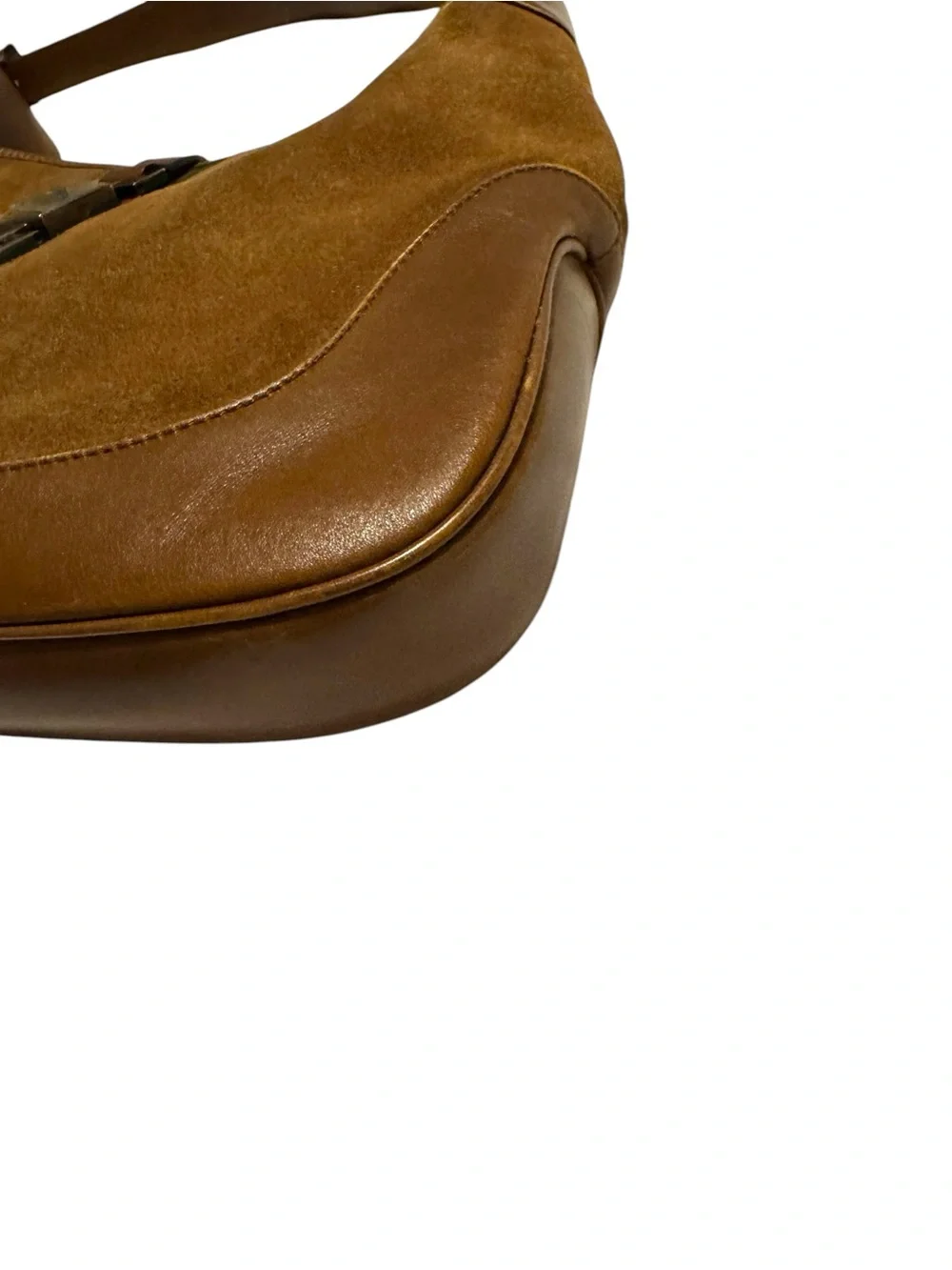 Gucci Suede Small Jackie 1961 Hobo One Shoulder Bag Camel Brown Web Accent